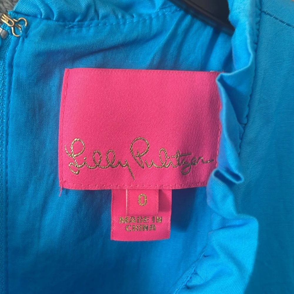 Lilly Pulitzer Elina Stretch Cotton Dress Tiered Ruffle In Blue Size 0 - Picture 2 of 9